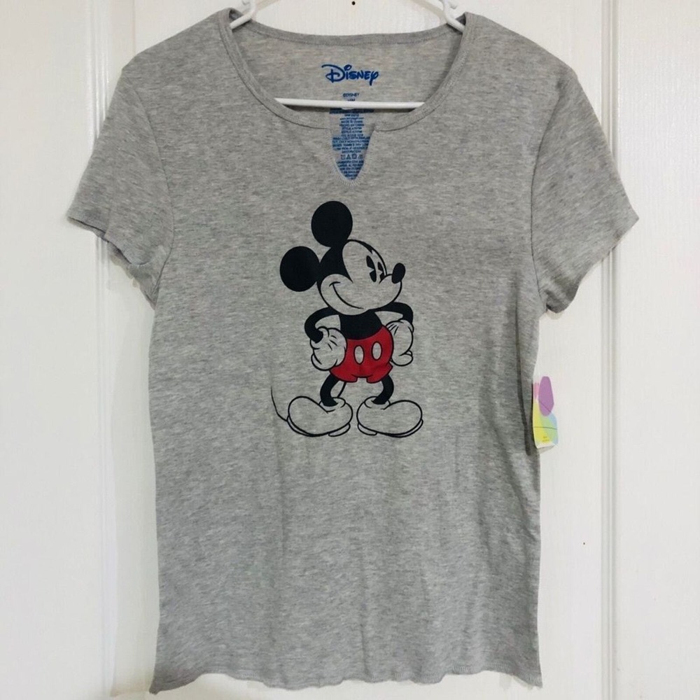 Disney Mickey Mouse Notched V-Neck Graphic T-Shirt Gray AT0786 Size‎ Medium 7/9